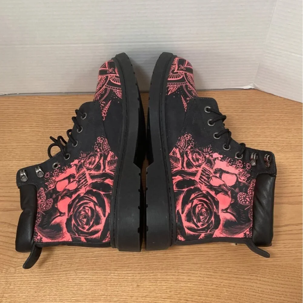 Raad Shop Black Red Boots Mens 13M w Floral Mandala Pattern Lace Up Goth Grunge